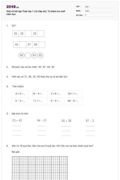 Giải vở bài tập Toán lớp 1 (có đáp án): Tự kiểm tra cuối năm học