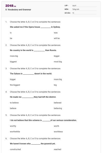 II. Vocabulary and Grammar