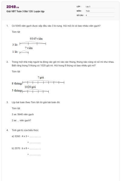 Giải VBT Toán 3 Bài 120: Luyện tập
