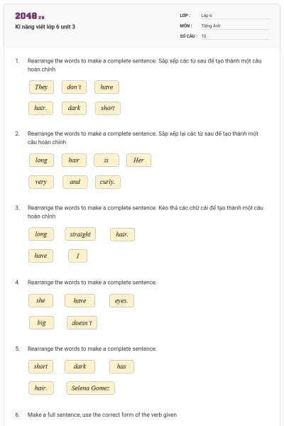 Kĩ năng viết lớp 6 unit 3