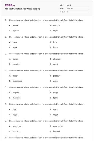 100 câu trắc nghiệm Ngữ Âm cơ bản (P1)