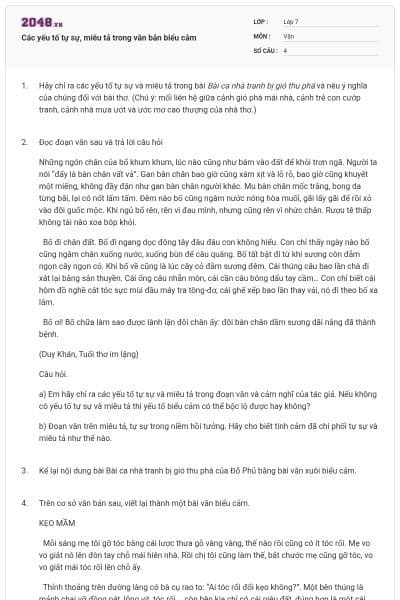 Các yếu tố tự sự, miêu tả trong văn bản biểu cảm