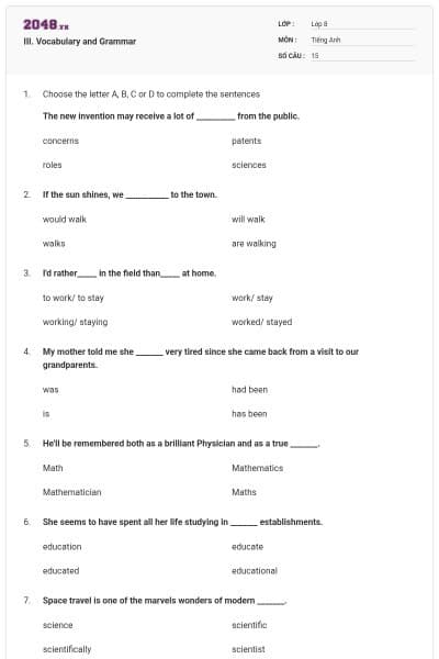 III. Vocabulary and Grammar
