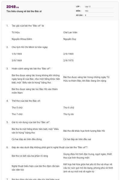 Tìm hiểu chung về bài thơ Bác ơi