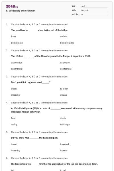 II. Vocabulary and Grammar