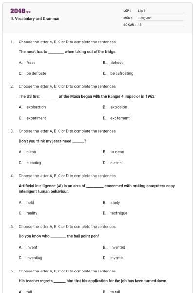 II. Vocabulary and Grammar