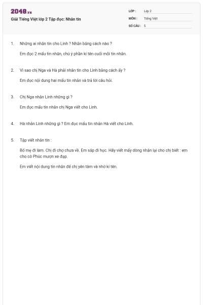 Giải Tiếng Việt lớp 2 Tập đọc: Nhắn tin