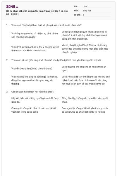 Đề thi khảo sát chất lượng đầu năm Tiếng việt lớp 4 có đáp án - đề số 1