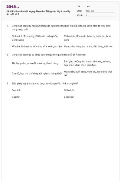 Đề thi khảo sát chất lượng đầu năm Tiếng việt lớp 4 có đáp án - đề số 2