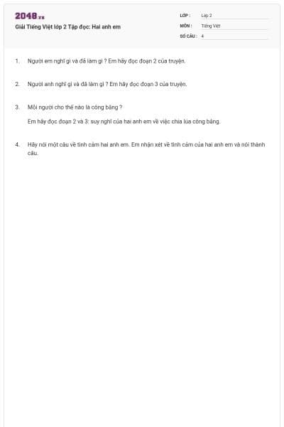 Giải Tiếng Việt lớp 2 Tập đọc: Hai anh em