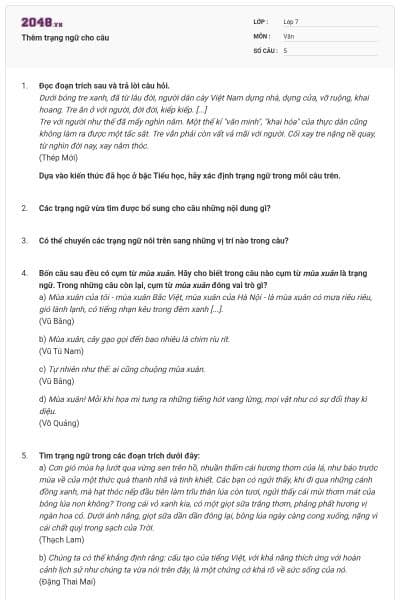 Thêm trạng ngữ cho câu