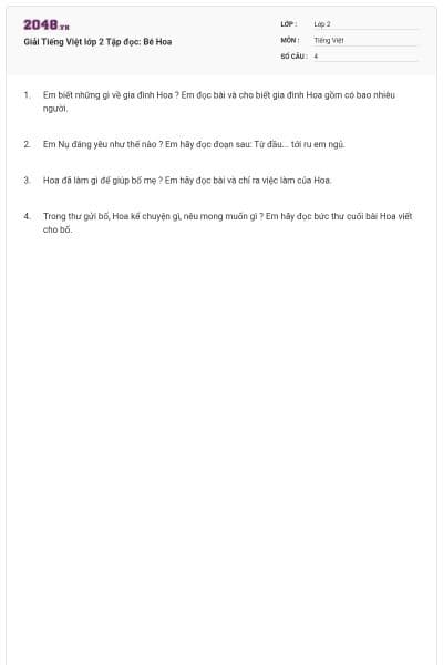 Giải Tiếng Việt lớp 2 Tập đọc: Bé Hoa