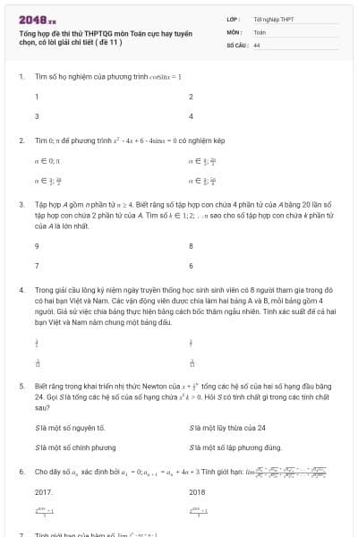 Tổng hợp đề thi thử THPTQG môn Toán cực hay tuyển chọn, có lời giải chi tiết ( đề 11 )