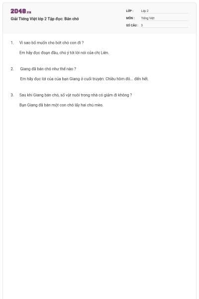 Giải Tiếng Việt lớp 2 Tập đọc: Bán chó