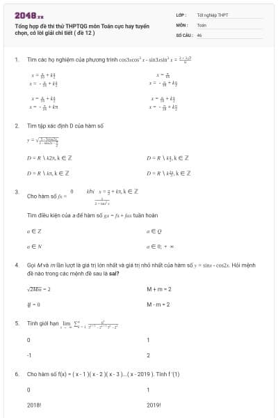 Tổng hợp đề thi thử THPTQG môn Toán cực hay tuyển chọn, có lời giải chi tiết ( đề 12 )