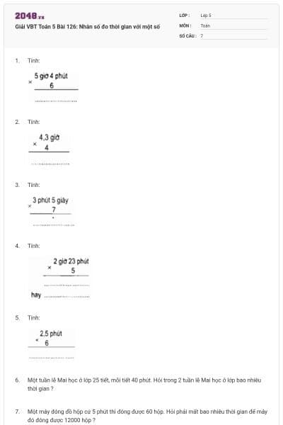 Giải VBT Toán 5 Bài 126: Nhân số đo thời gian với một số