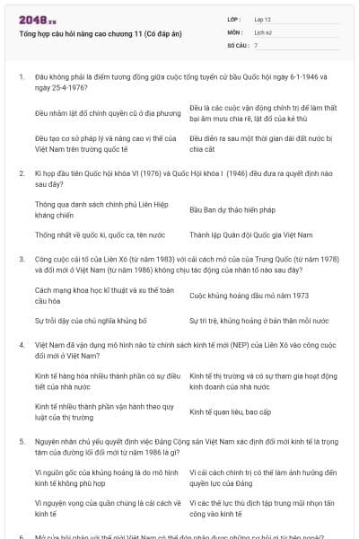 Tổng hợp câu hỏi nâng cao chương 11 (Có đáp án)