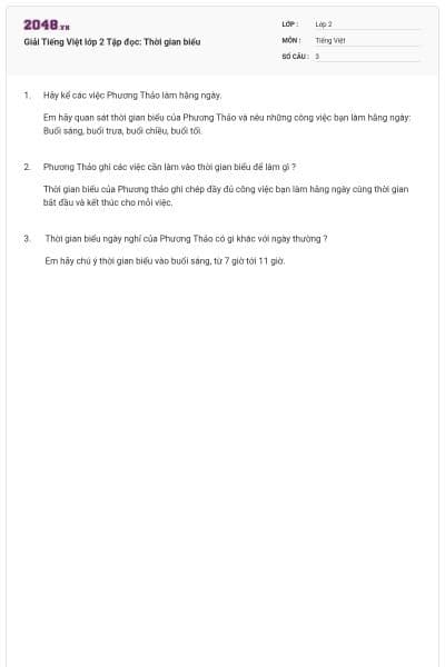 Giải Tiếng Việt lớp 2 Tập đọc: Thời gian biểu