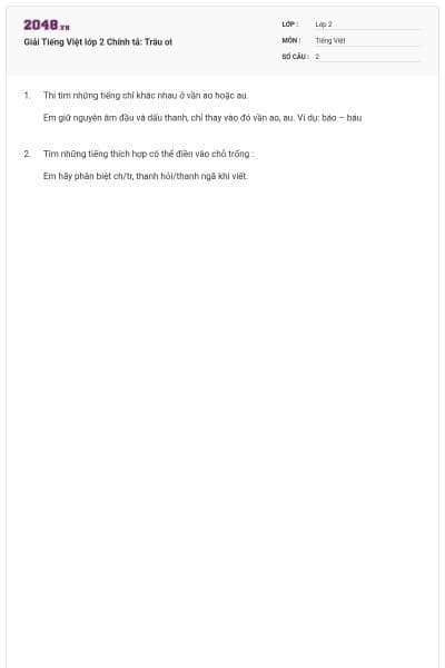 Giải Tiếng Việt lớp 2 Chính tả: Trâu ơi