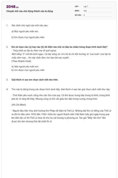 Chuyển đổi câu chủ động thành câu bị động