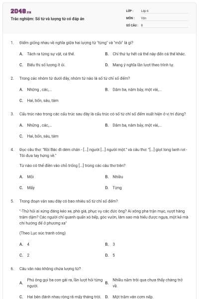 Trắc nghiệm: Số từ và lượng từ có đáp án