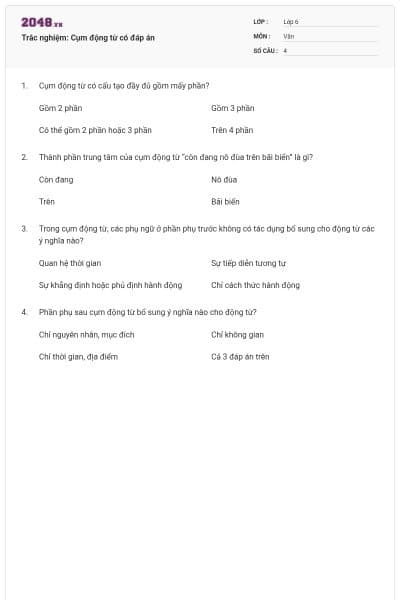 Trắc nghiệm: Cụm động từ có đáp án