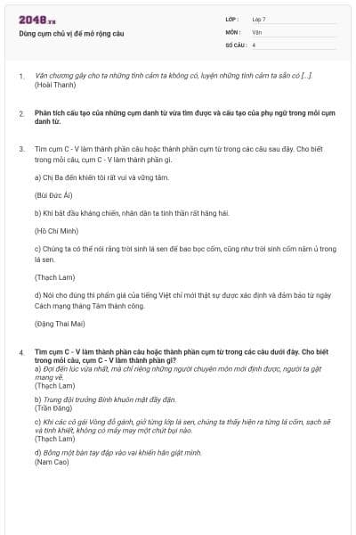 Dùng cụm chủ vị để mở rộng câu