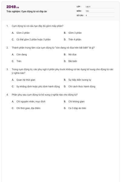 Trắc nghiệm: Cụm động từ có đáp án