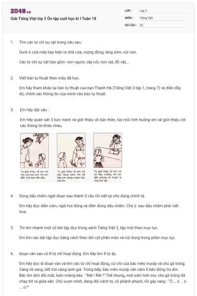 Giải Tiếng Việt lớp 2 Ôn tập cuối học kì I Tuần 18