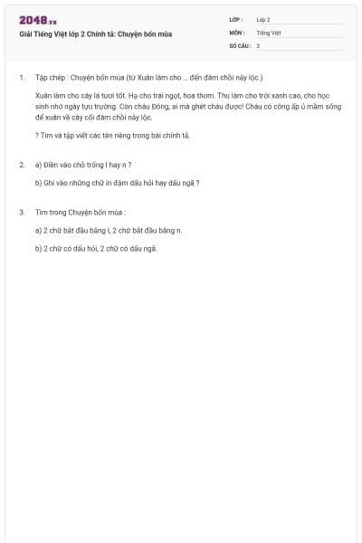 Giải Tiếng Việt lớp 2 Chính tả: Chuyện bốn mùa