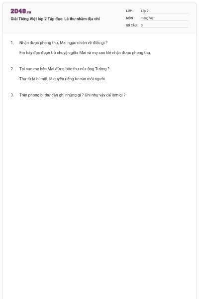 Giải Tiếng Việt lớp 2 Tập đọc: Lá thư nhầm địa chỉ