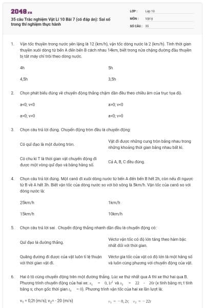 35 câu Trắc nghiệm Vật Lí 10 Bài 7 (có đáp án): Sai số trong thí nghiệm thực hành