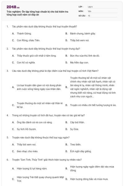 Trắc nghiệm: Ôn tập tổng hợp chuẩn bị cho bài kiểm tra tổng hợp cuối năm có đáp án