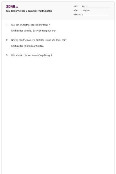 Giải Tiếng Việt lớp 2 Tập đọc: Thư trung thu