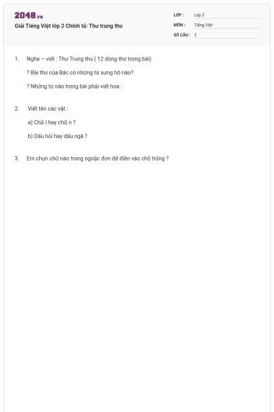 Giải Tiếng Việt lớp 2 Chính tả: Thư trung thu