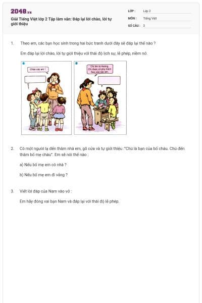 Giải Tiếng Việt lớp 2 Tập làm văn: Đáp lại lời chào, lời tự giới thiệu