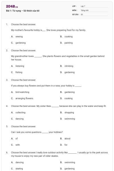 Bài 1: Từ vựng – Sở thích của tôi