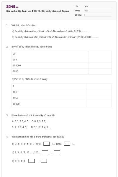 Giải vở bài tập Toán lớp 4 Bài 14. Dãy số tự nhiên có đáp án