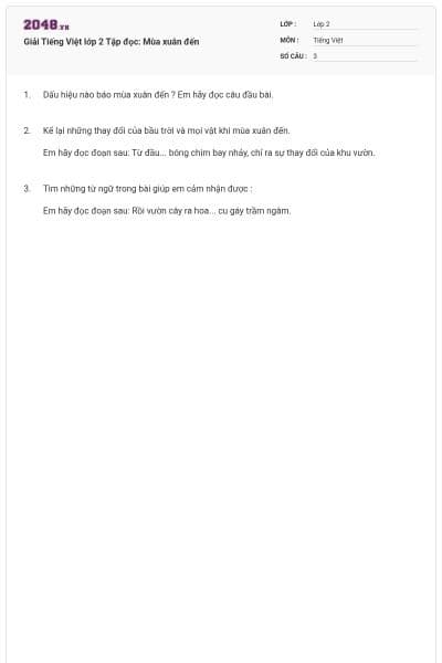 Giải Tiếng Việt lớp 2 Tập đọc: Mùa xuân đến