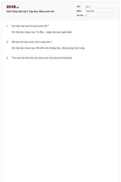 Giải Tiếng Việt lớp 2 Tập đọc: Mùa nước nổi