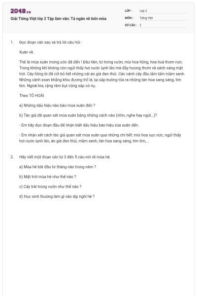 Giải Tiếng Việt lớp 2 Tập làm văn: Tả ngắn về bốn mùa