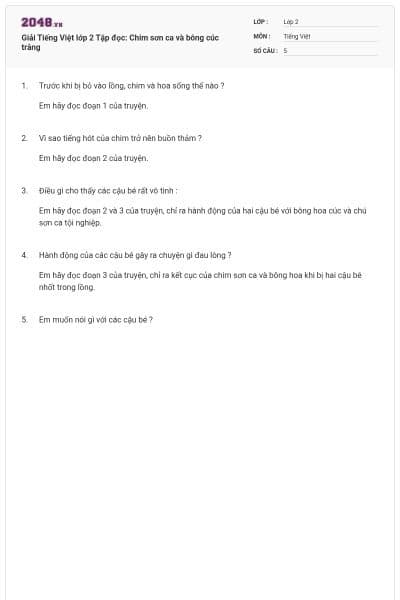 Giải Tiếng Việt lớp 2 Tập đọc: Chim sơn ca và bông cúc trắng