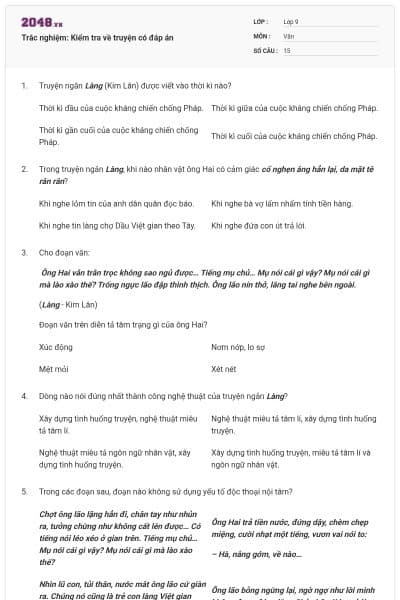 Trắc nghiệm: Kiểm tra về truyện có đáp án