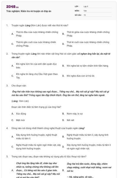 Trắc nghiệm: Kiểm tra về truyện có đáp án
