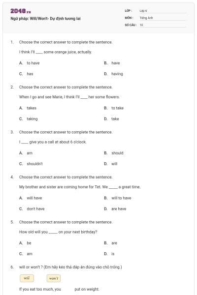 Ngữ pháp: Will/Won't- Dự định tương lai