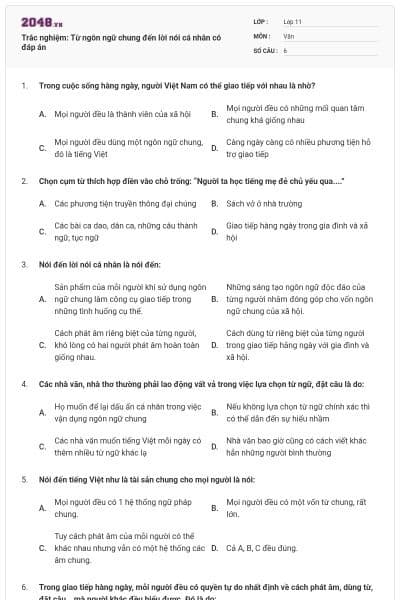 Trắc nghiệm: Từ ngôn ngữ chung đến lời nói cá nhân có đáp án