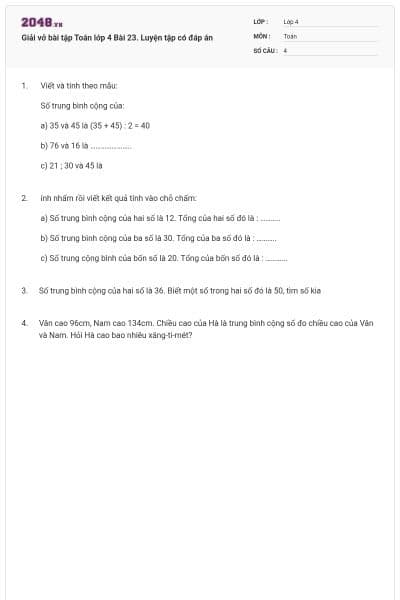 Giải vở bài tập Toán lớp 4 Bài 23. Luyện tập có đáp án