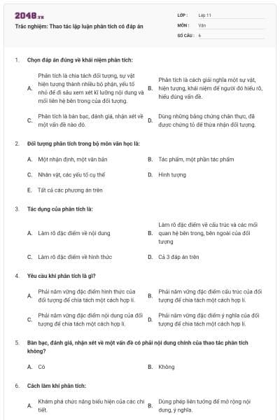 Trắc nghiệm: Thao tác lập luận phân tích có đáp án