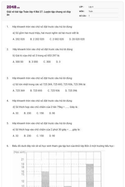 Giải vở bài tập Toán lớp 4 Bài 27. Luyện tập chung có đáp án