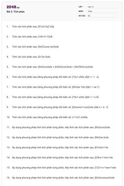 Bài 2: Tích phân
